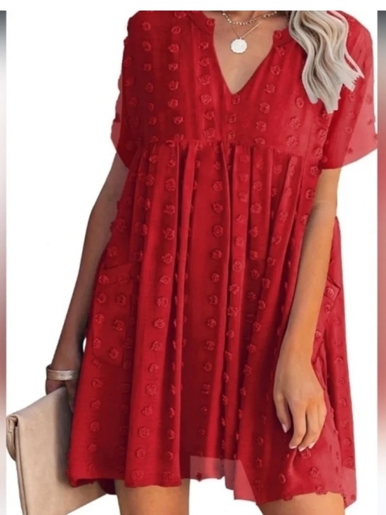MIHOLL Dresses & Skirts - Women's Red Textured Dress - Relaxed Shift